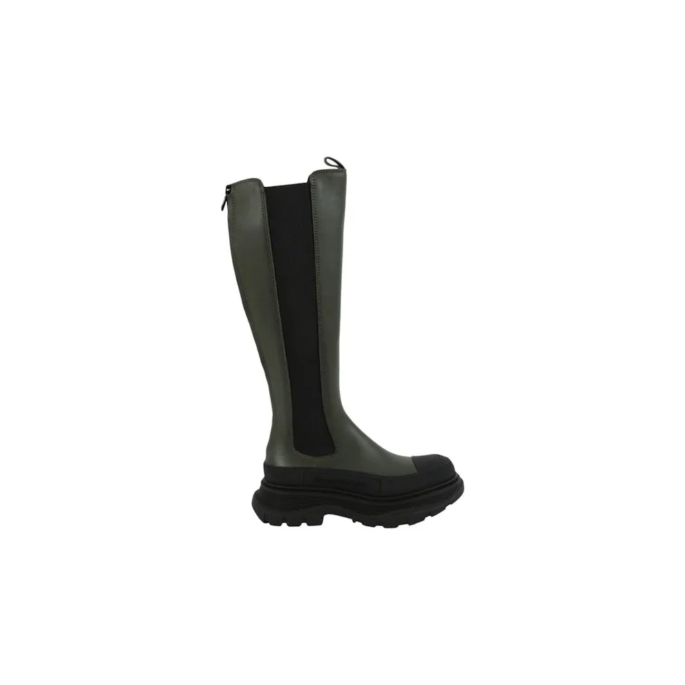 Alexander McQueen Tread Slick Knee High Boots Khaki Black (666410WHZ663241)