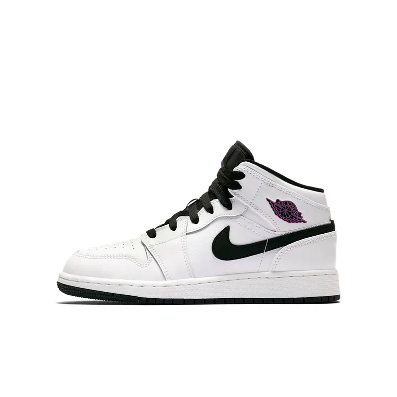 Jordan 1 Mid White Black Fuchsia Blast (GS) White/Black-Fuchsia Blast (555112-138)