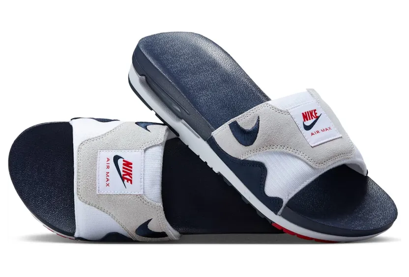 Nike Air Max 1 Slide “White / Light Neutral Grey / University Red / Obsidian” (DH0295-104)