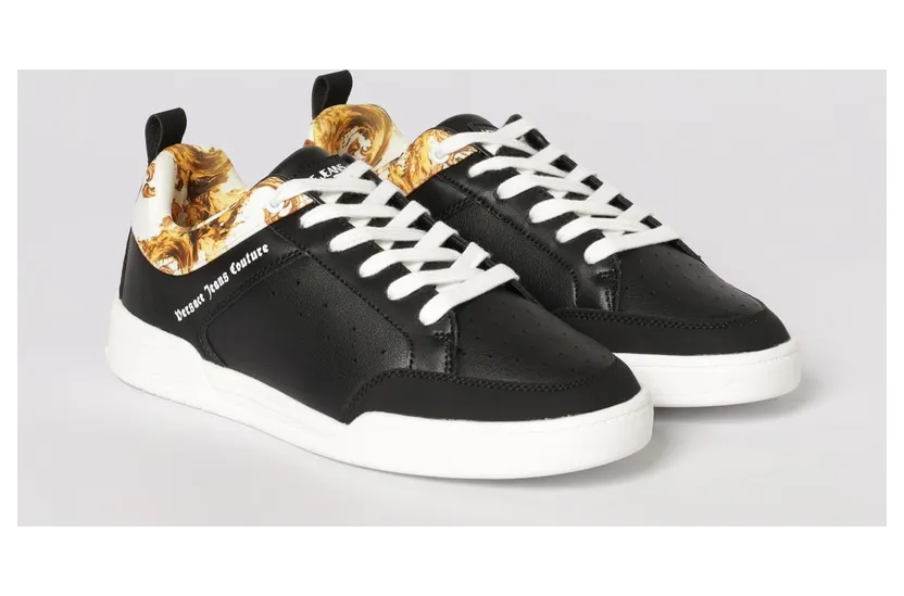 Versace Leather Sneakers with Baroque Print Black (80YA3SD6ZPB85G89)