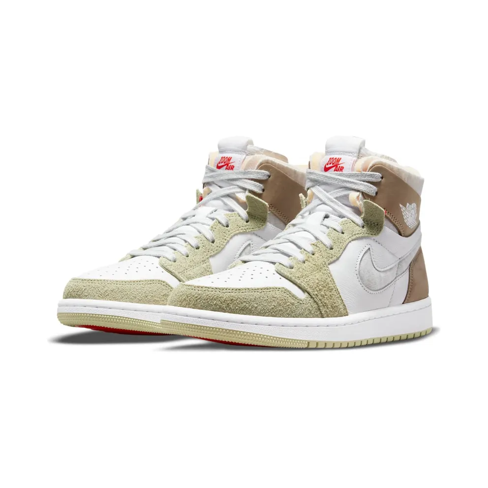 Jordan 1 High Zoom CMFT Olive Aura (W) – “White / Grey Heather-olive Aura-khaki” (CT0979-102)