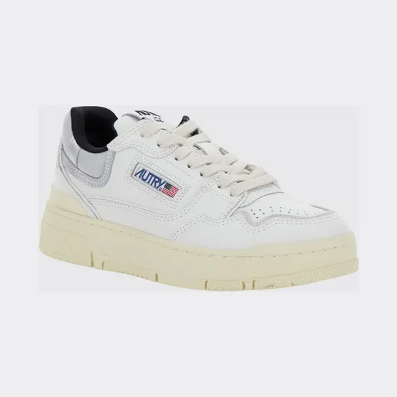 Autry CLC Low Leather and Mesh Trainers with Perforated Toe White (ROLWMY06)