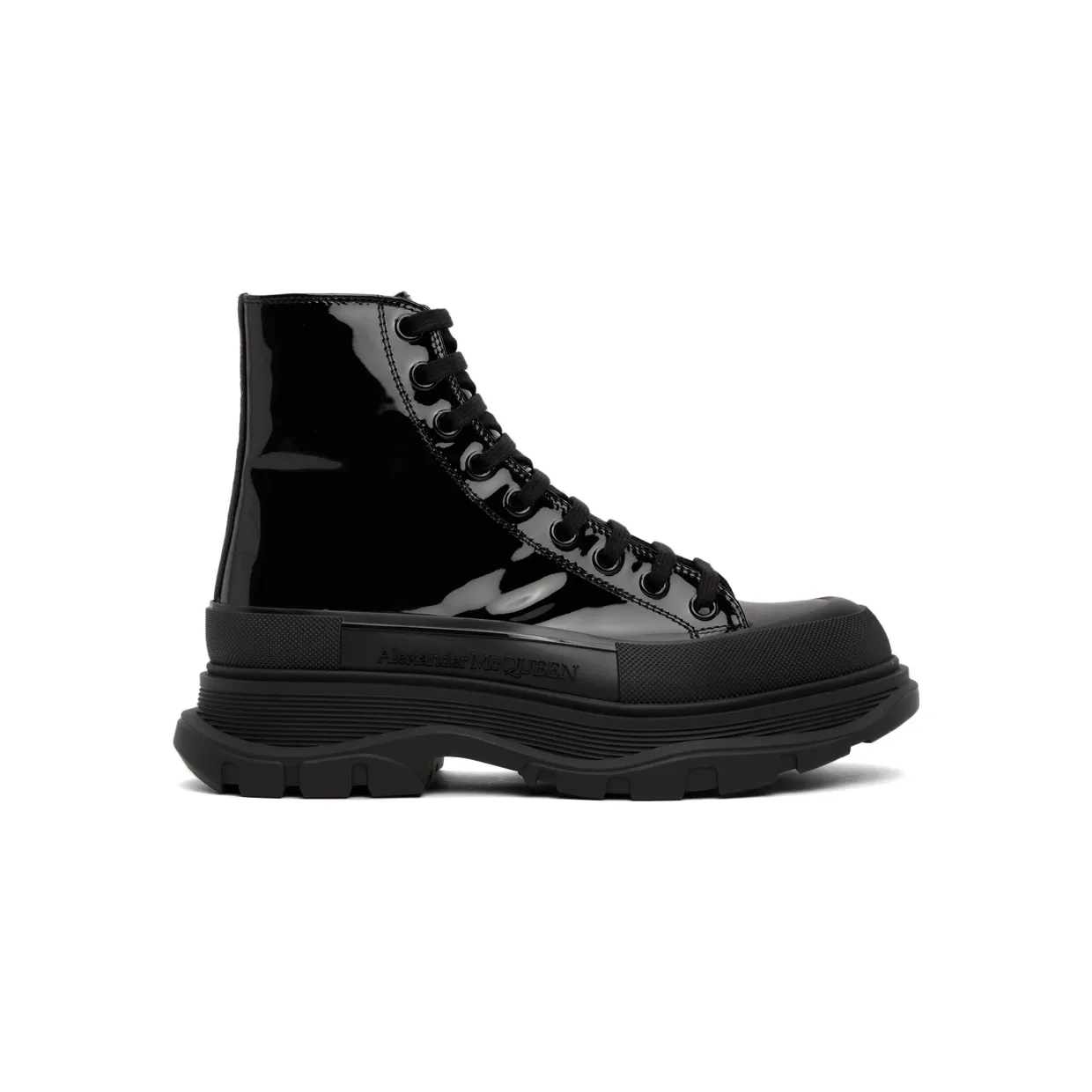 Alexander McQueen Black Patent Tread Slick High Sneakers (668775WIA35)