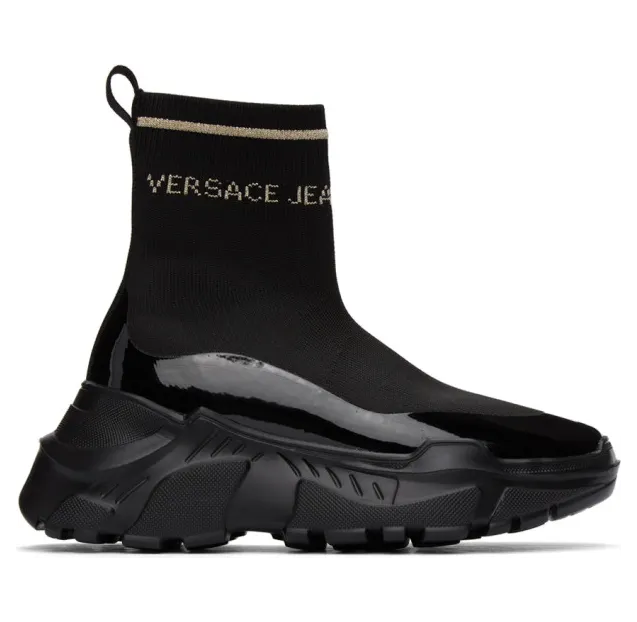 Versace Jeans Couture Black and Gold Logo Speedtrack Sneakers (EE0VWASC5E71932)