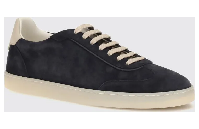 Brunello cucinelli Low-Top Suede Calfskin Trainers with Laminated Logo Blue (MZUMGLJ336COK25)