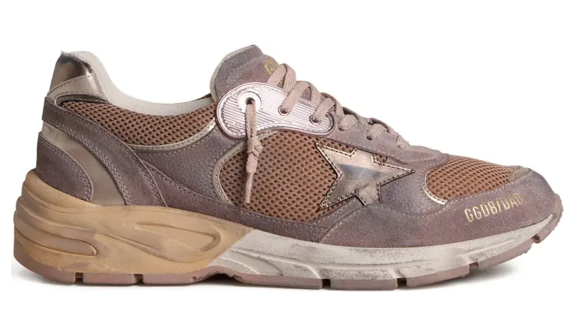Golden Goose Dad-Star Sneakers aus fliederfarbenem Wildleder und Mesh mit laminiertem Lederstern – Braun (GWF00884F007831)