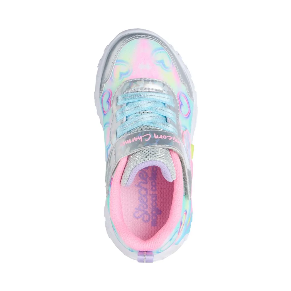 Skechers S-Lights: Unicorn Charmer “Lil Heart Sparkles Sneaker Silver” (303064CSMLT)