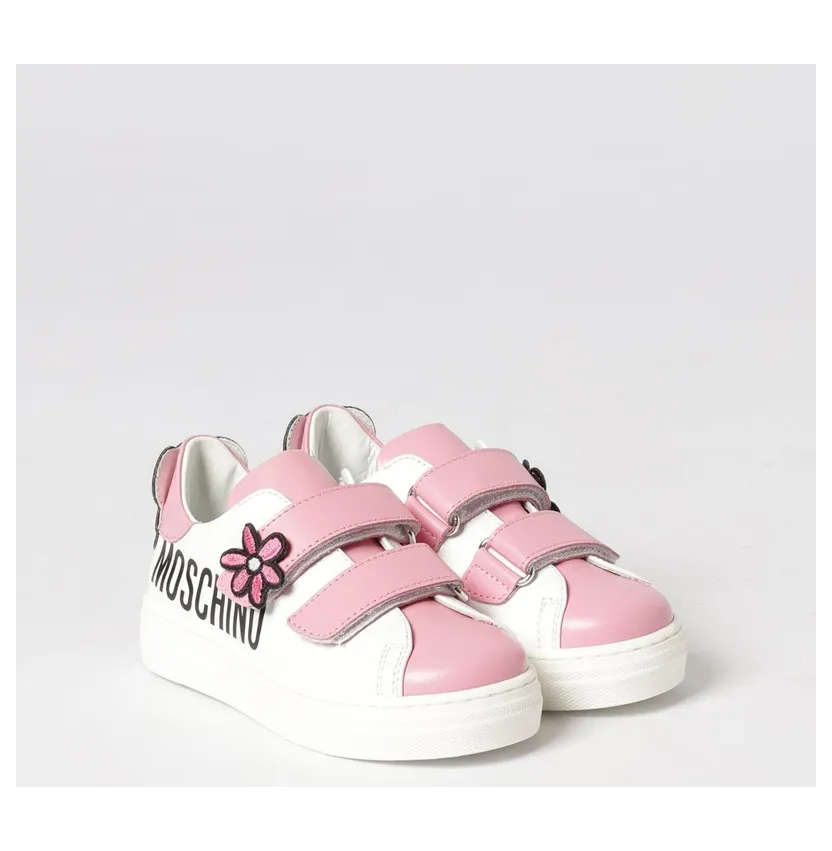 Moschino Leather Sneakers with Flower and Teddy Pink (8307001)