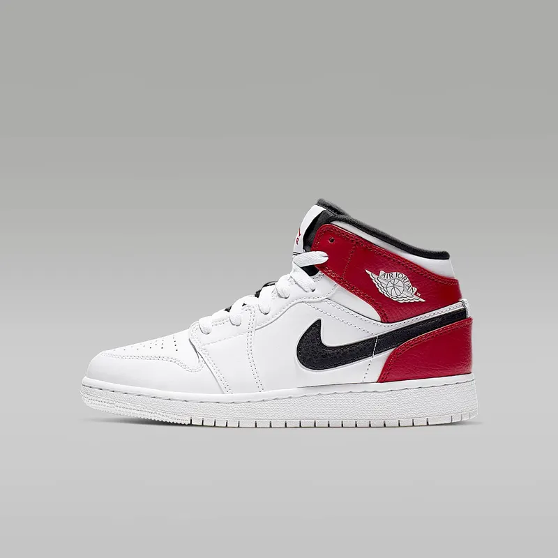 Jordan 1 Mid White Black Gym Red (GS) White/Black-Gym Red (554725-116)