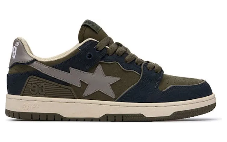 A Bathing Ape Bape SK8 Sta Navy Khaki Grey (1I70-191-003)