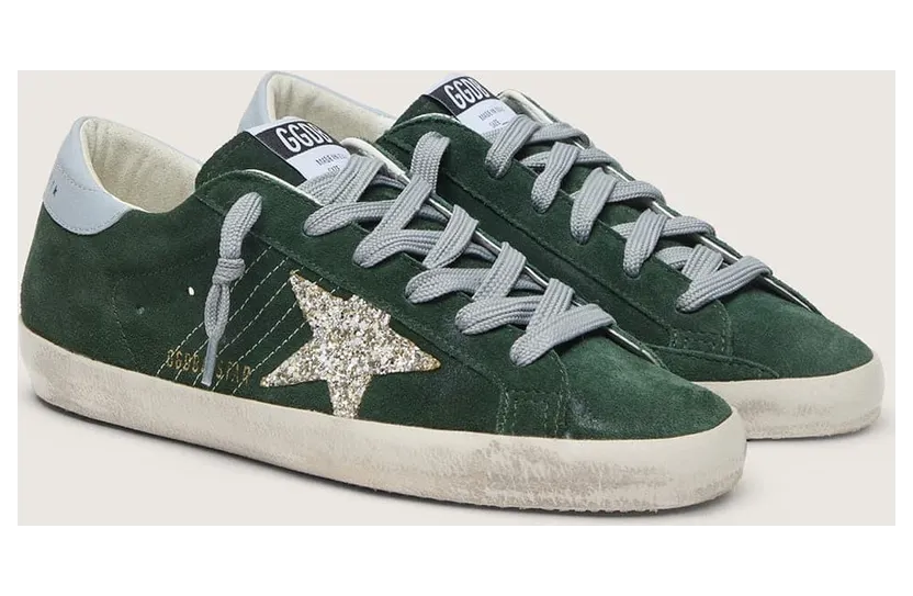 Golden Goose Super-Star In Green Suede, Silver Glitter Star And Leather Heel Tab (GWF00101.F007200.35923) (2)