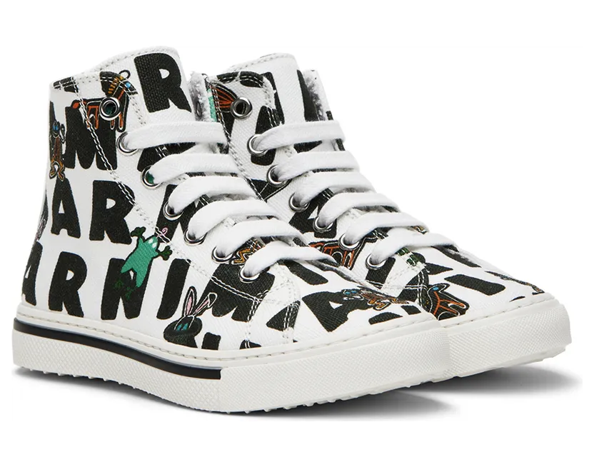Marni Kids White Graphic High Sneakers (70401) (4)