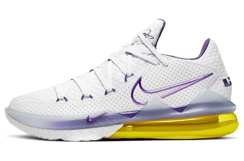 Nike LeBron 17 Low ‘Lakers’ White/Voltage Purple/Dynamic Yellow (CD5007-102)