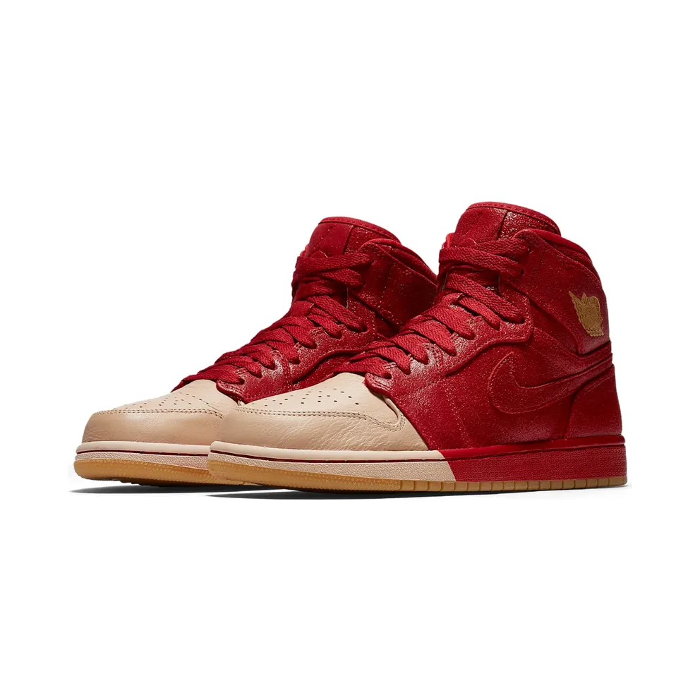 Air Jordan Womens Nike AJ I 1 Retro High Premium PRM ‘Dipped Toe Pack’ Red Tan (2018) (AH7389-607)