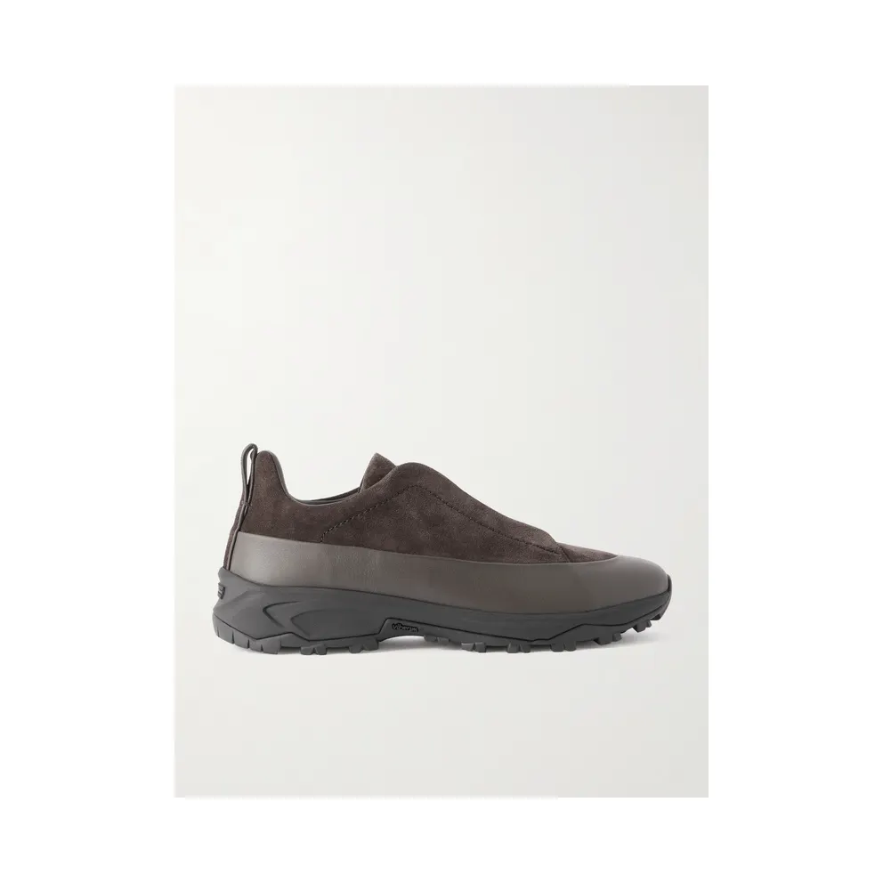 Zegna Triple Stitch™ Monte Rubber-Trimmed Suede Slip-On Sneakers Dark brown (LHNEL)