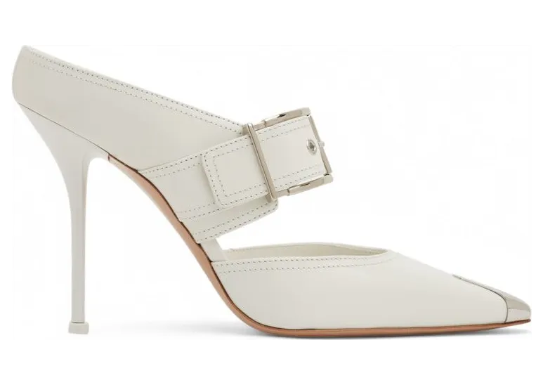 Alexander McQueen Punk Buckle Mules New Ivory Silver (709992 WHSWD 9359)