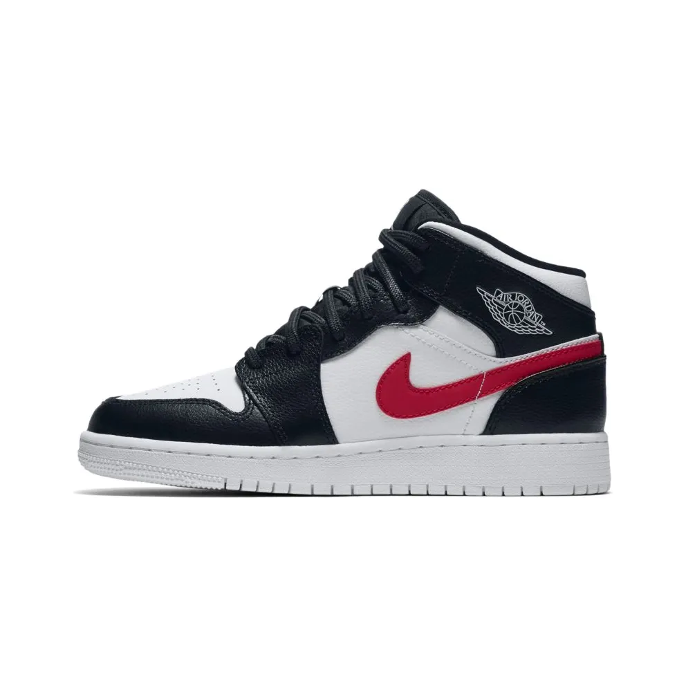 Jordan 1 Mid Multi-Color Swoosh (GS) Black/White-University Red-Tour Yellow (554725-052)