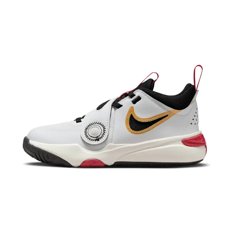 Nike Team Hustle D 11 “White / Metallic Gold / University Red / Black” (DV8994-104)