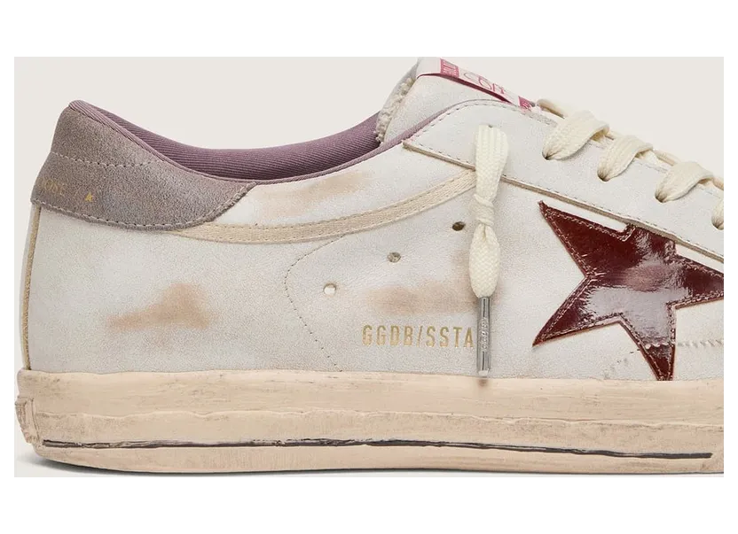 Golden Goose Men’S Super-Star In White Leather With Burgundy Laminated Leather Star (GMF01113.F008591.12500) (4)