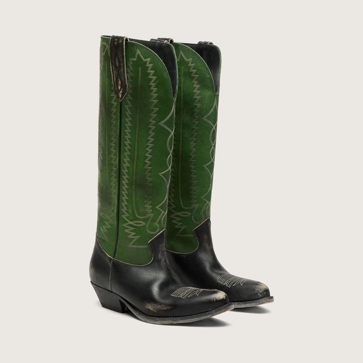 Golden Goose High Wish Star Boots In Black Leather With Green Leather Leg And White Embroidery (GWF01053.F008200.35684) (2)