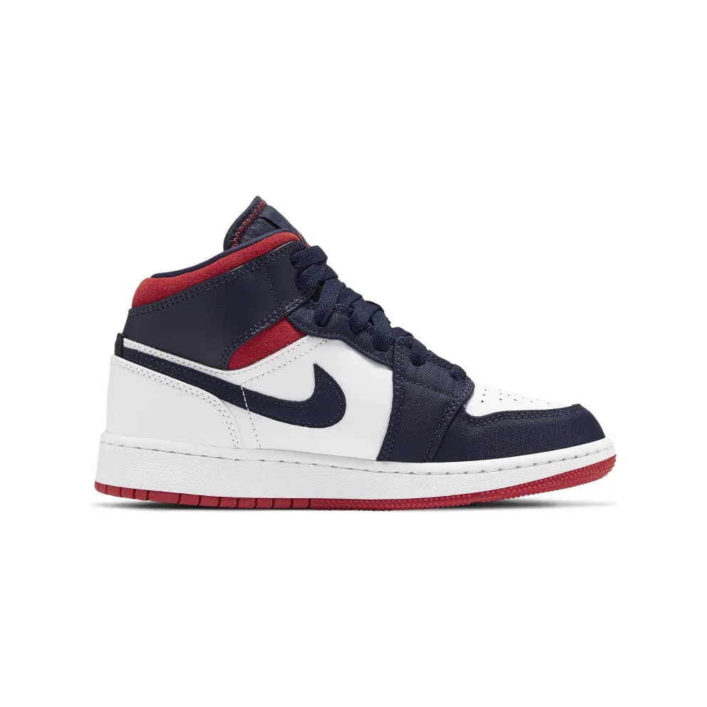 Jordan 1 Mid SE USA (GS) White/Varsity Red-Midnight Navy (BQ6931-104)