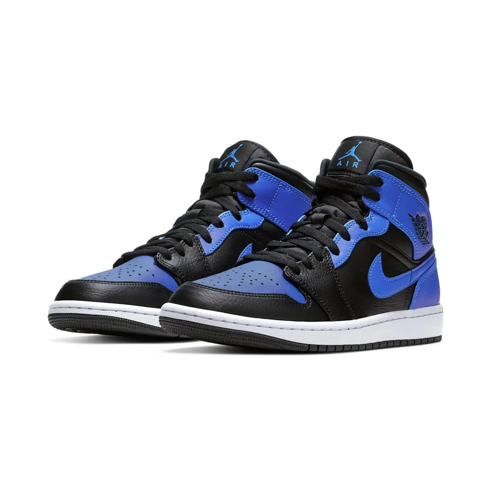 Jordan 1 Mid Black Royal Tumbled Leather Black/Hyper Royal-White (554724-077)