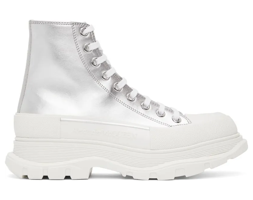 Alexander McQueen Silver Tread Slick High Sneakers (705659W4TX1)