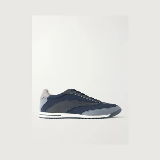Brunello Cucinelli Suede and Leather-Trimmed Shell Sneakers Navy (MZUGNIA357)