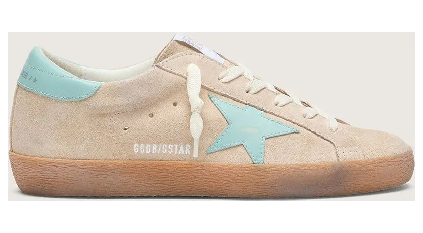 Golden Goose Women’S Super-Star In Beige Suede With Aqua-Green Star (GWF00101.F008551.15962)
