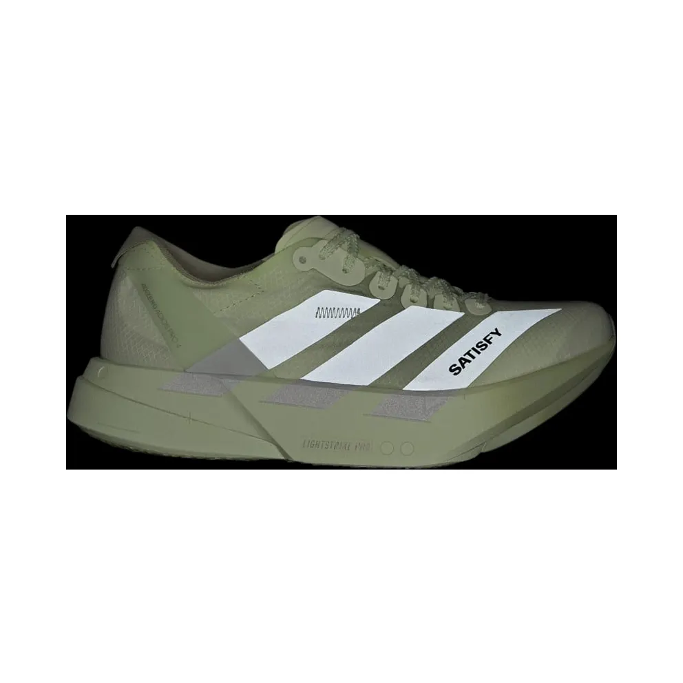 Adidas ADIZERO ADIOS PRO 4 SATISFY Shoes Tent Green / Matte Silver / Magic Lime (KH8444)