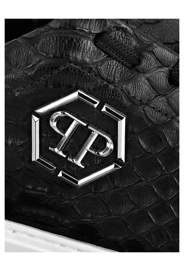 Philipp plein Python Print Leather Sneakers with Hexagon Black (FAASMSC3155PLE029P02) (3)