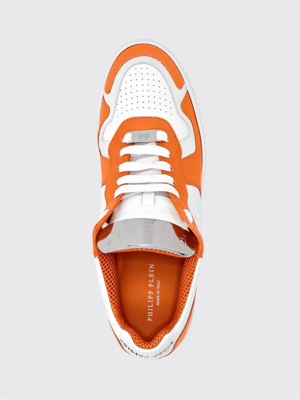 Philipp plein Bicolor Smooth Leather Low-Top Sneakers with Perforated Toe and Rear Logo Orange (UACSUSC0606PLE010N20) (3)