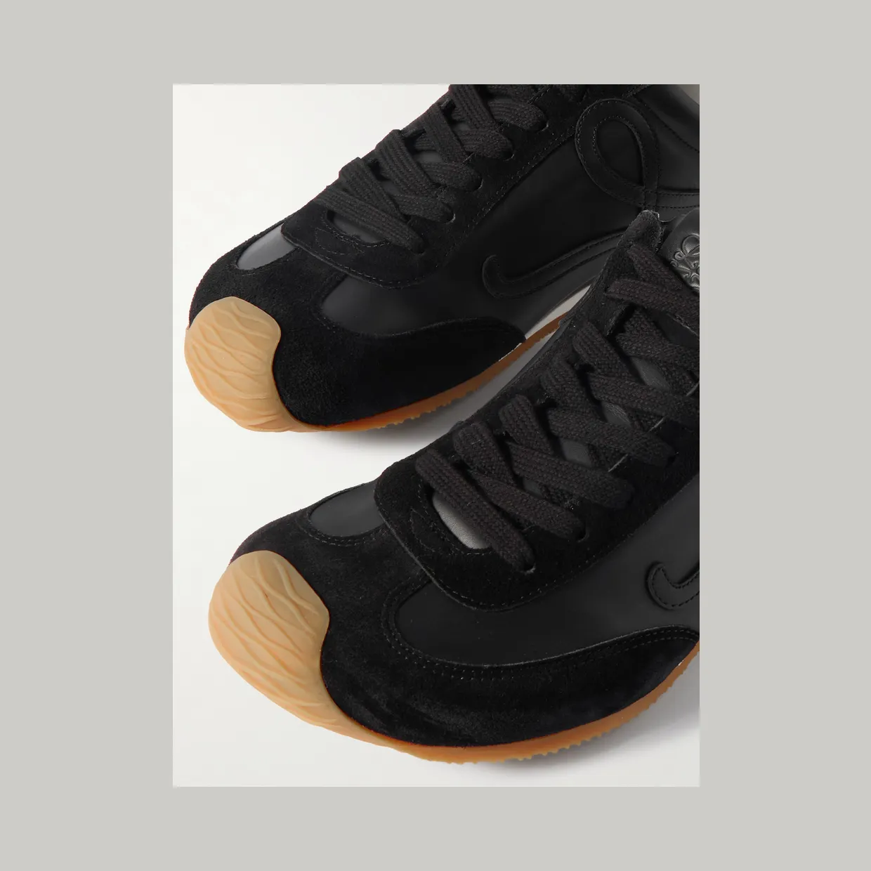Loewe Ballet Runner 2.0 Suede-Trimmed Leather Sneakers Black (M816282XAR) (5)
