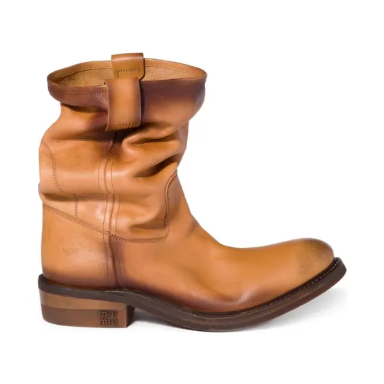 Miu Miu Foule Leather Boots Light Tan