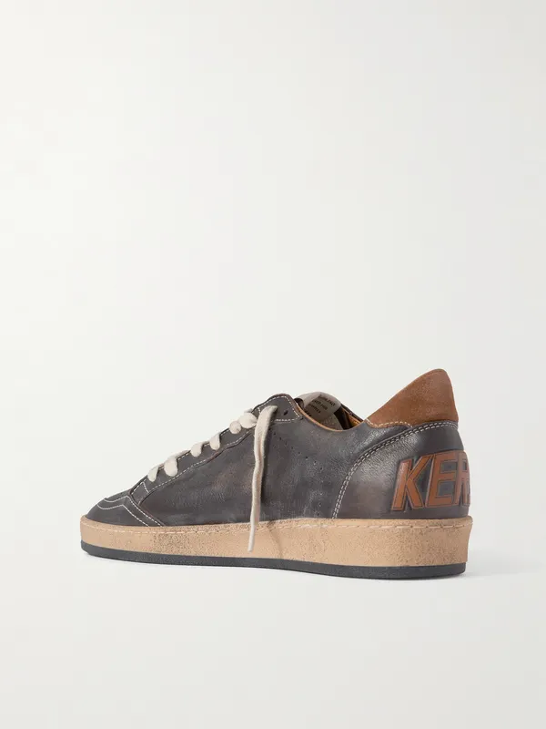 Golden Goose Ball Star Distressed Suede-Trimmed Leather Sneakers Dark brown (GMF00117.F008232) (4)