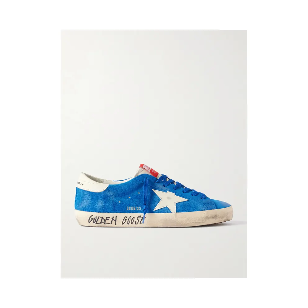 Golden Goose Super-Star Distressed Leather-Trimmed Suede Blue (GMF00101.F008116)
