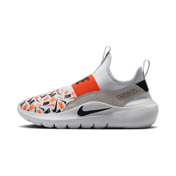 Nike Flex Runner 4 White Safety Orange Black Logo Print “White / Safety Orange / Vast Grey / Black” (IO9506-100)