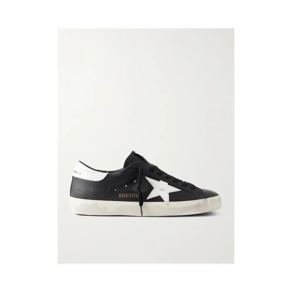 Golden Goose Super-Star Distressed Leather Sneakers Black (GMF00101.F000321)