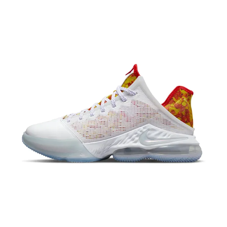 Nike LeBron 19 Low Magic Fruity Pebbles “White / Wild Violet / Action Red / Yellow Strike” (DQ8344-100)