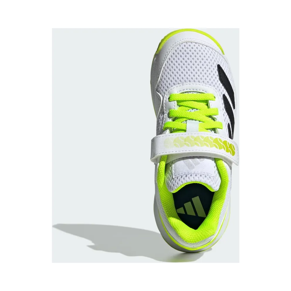 Adidas Courtflash Tennis Shoes with Velcro Kids Cloud White / Core Black / Lucid Lemon (JQ8820)