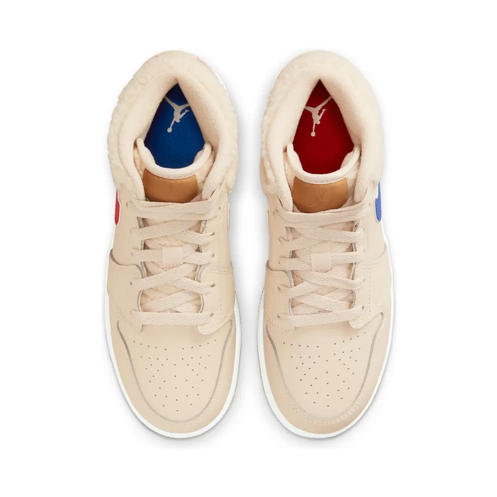 Air Jordan 1 Mid Fleece Pearl White (GS) – “Pearl White / Dark Driftwood-pink Salt-racer Blue” (DO2207-264)