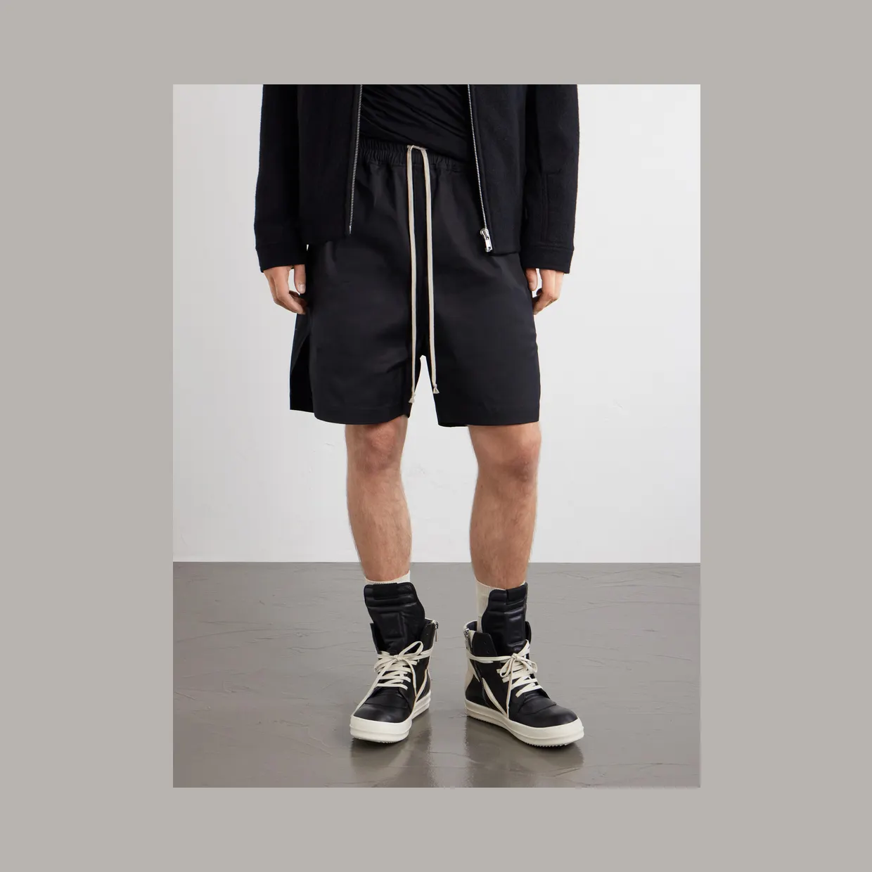 Rick Owens Geobasket Panelled Leather and Rubber Sneakers Black (RU02F4894) (2)