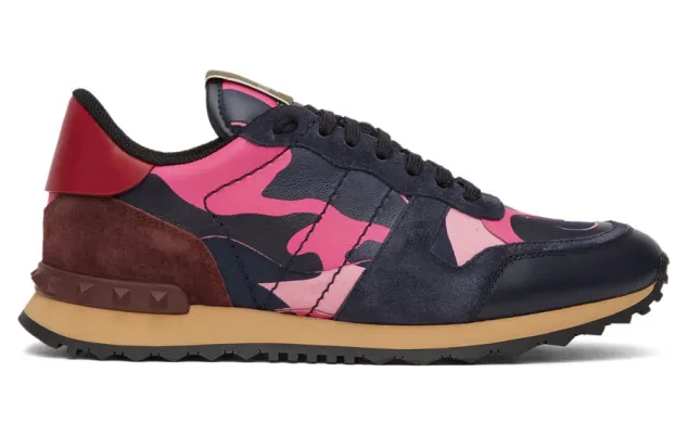 Valentino Navy and Pink Valentino Garavani Camo Rockrunner Sneakers (TY2S0723TCC)