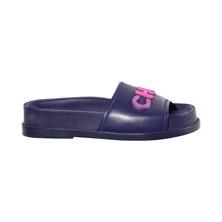 Chanel Logo Mule Sandal Navy Leather (G38933 X56443 K3920)