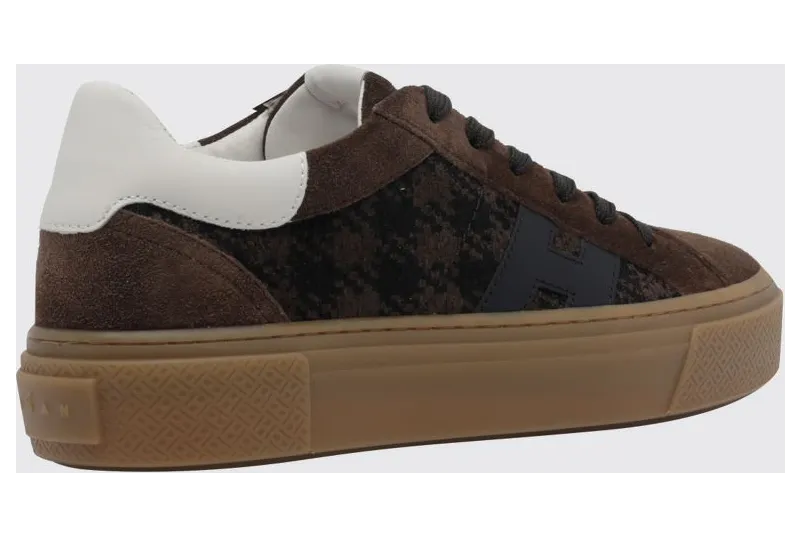 Hogan H705 Leather and Suede Sneakers with a Bicolor Houndstooth Pattern Yellow Cream (HXW7050GB0BVI50R2F) (2)
