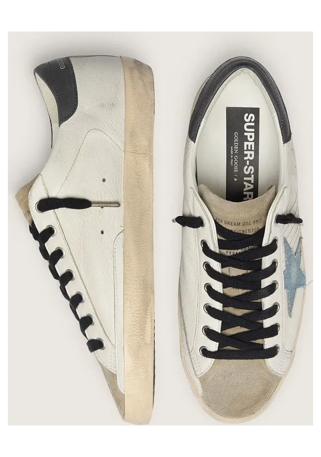 Golden Goose Super-Star In Nappa Leather With Light Blue Suede Star And Gray Leather Heel Tab (GMF00101.F005994.82675) (4)