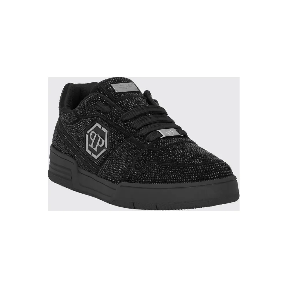 Philipp plein P-Force Leather Sneakers with Monogram and Crystals Black (UAFSUSC1089PLE010N02)
