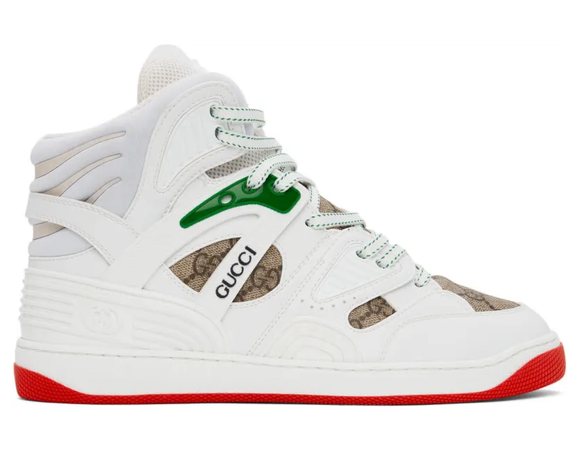 Gucci White ‘Gucci Basket’ Interlocking G Sneakers (673077 2SHG0)