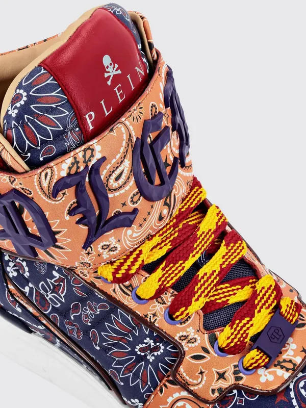 Philipp plein High-Top Leather Sneakers with Paisley Print and Padded Ankle Orange (FACSUSC0500PLE025N7320) (2)