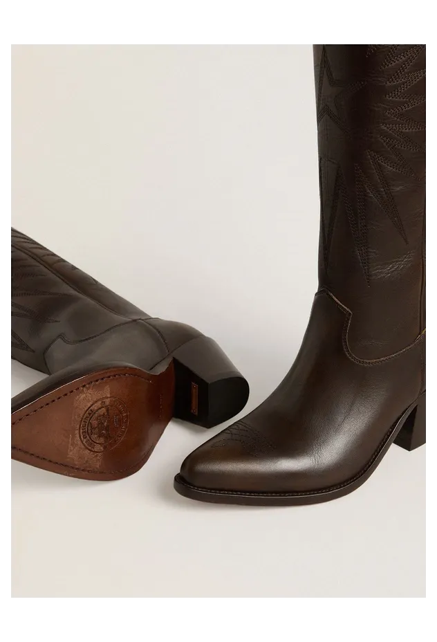 Golden Goose Wish Star Boots In Dark Brown Leather With Tone-On-Tone Embroidered Star (GWF00779.F006291.55390) (4)